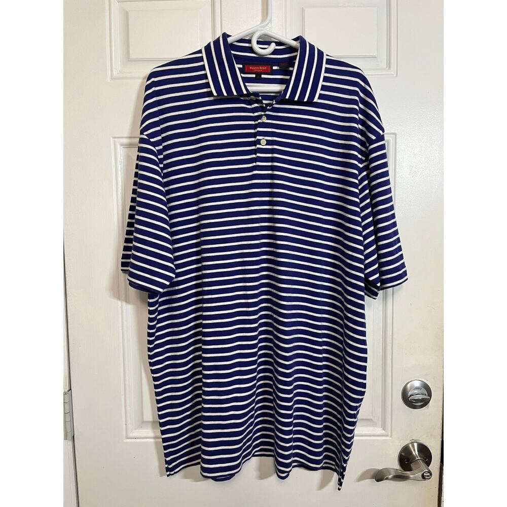Navy White Stripe Cotton Polo Classic Coastal Preppy Style Austin Reed London